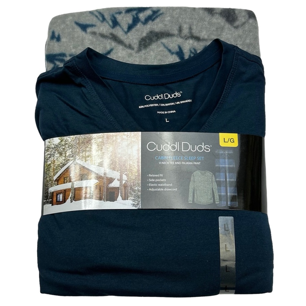 Cuddl Duds CABIN FLEECE SLEEP SET V-NECK TEE AND PAJAMA PANT Large